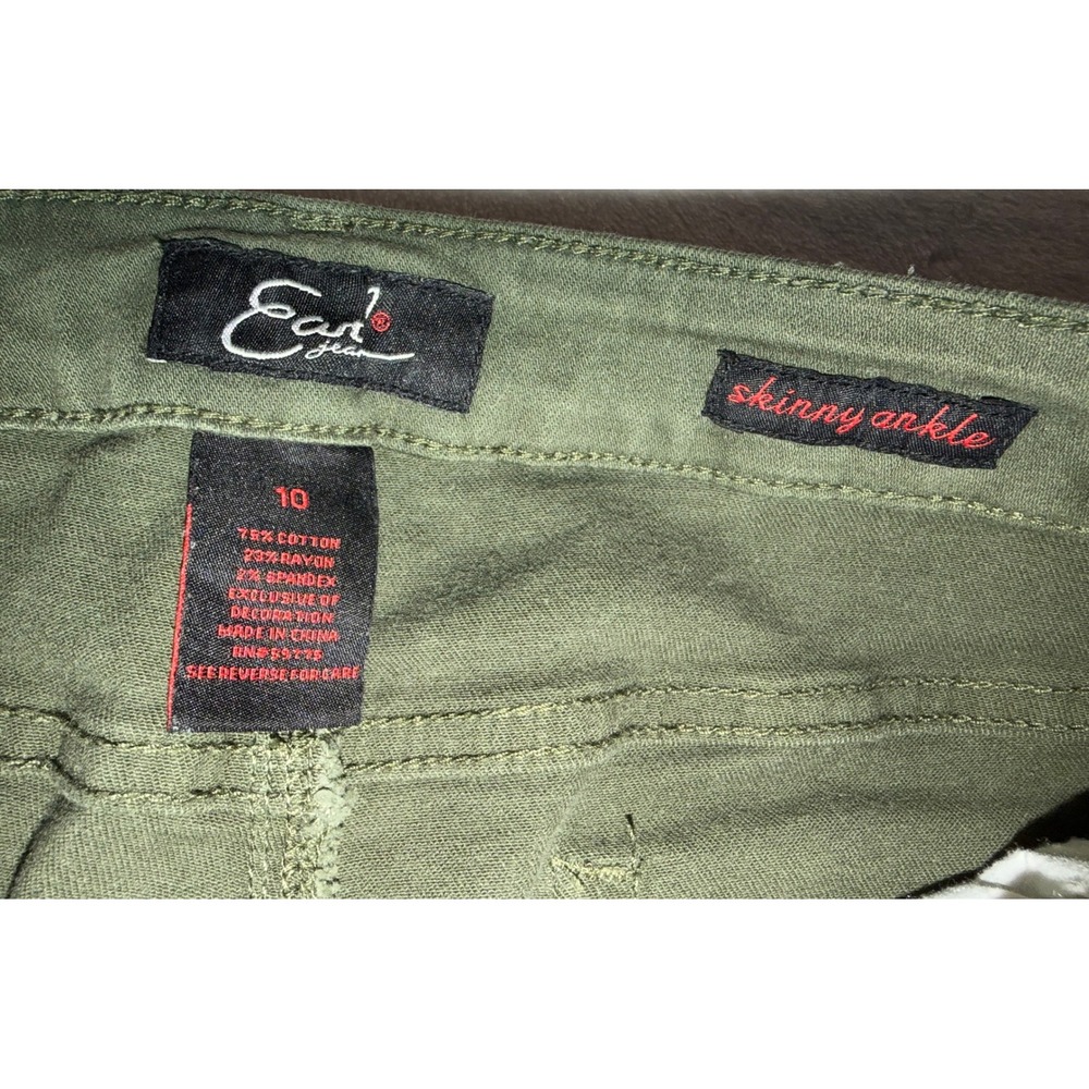 Earl Jean Womens Olive Green Floral Embroidered Skinny Ankle Pants Size 10 - Picture 11 of 12